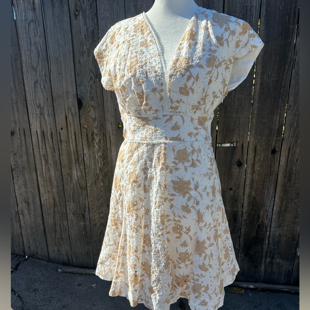 Taylor Cream and Tan Floral Midi Dress
